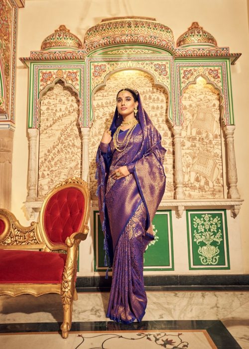 Purple Wedding Kanchivaram Silk Saree - Image 3