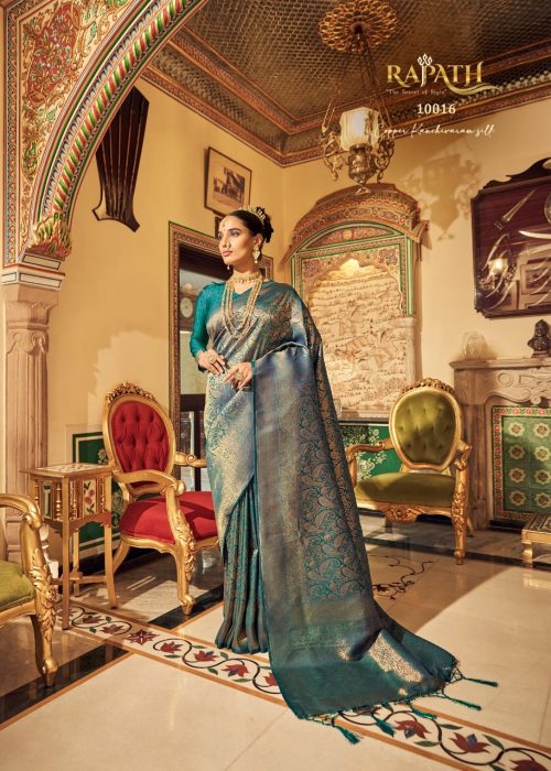 Turquoise Blue Kanchivaram Silk Saree - Image 3