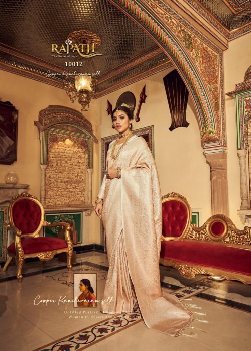 Cream kanchivaram Silk Wedding Saree