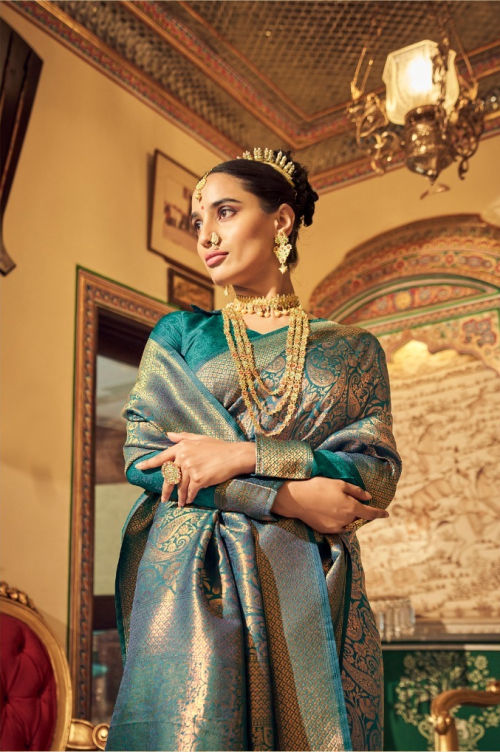 Turquoise Blue Kanchivaram Silk Saree - Image 2